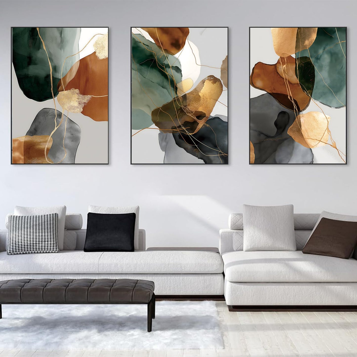 Green Gray Brown White Abstract Wall Art Minimalist Modern Geometric Painting Green Grey Marble Wall Art Contemporary Modern Picture Brown Gold Abstract Marble Print for Living Room 16x24inx3 No Frame