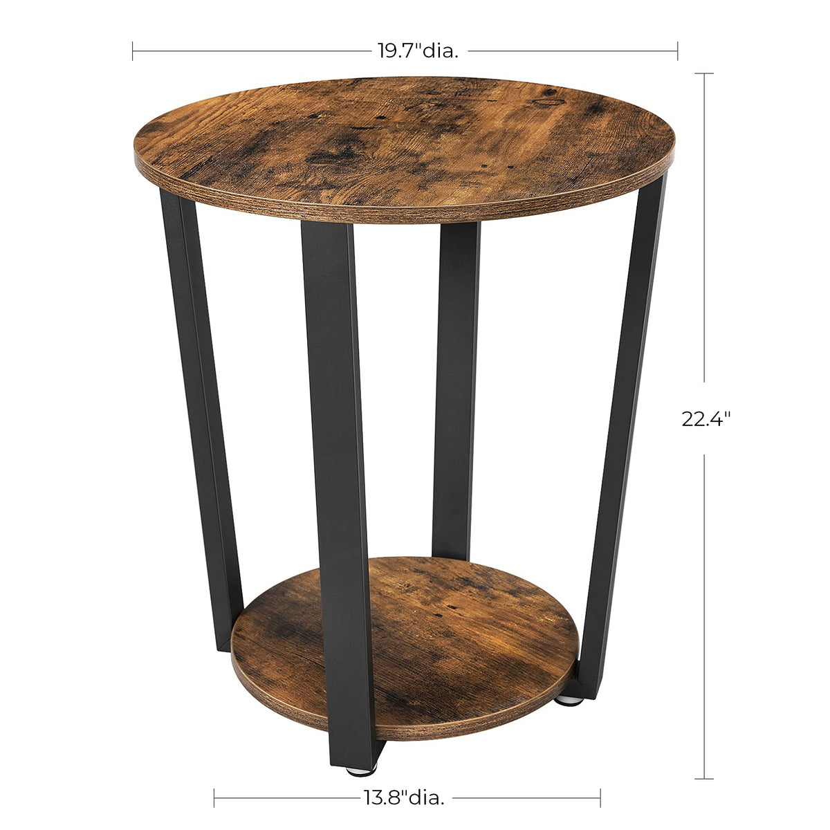 VASAGLE Round Side End Table, 2-Tier Accent Bedside Table with Storage Shelf, Easy Assembly, Nightstand for Small Spaces, Living Room, Bedroom, Rustic Brown and Ink Black ULET57X