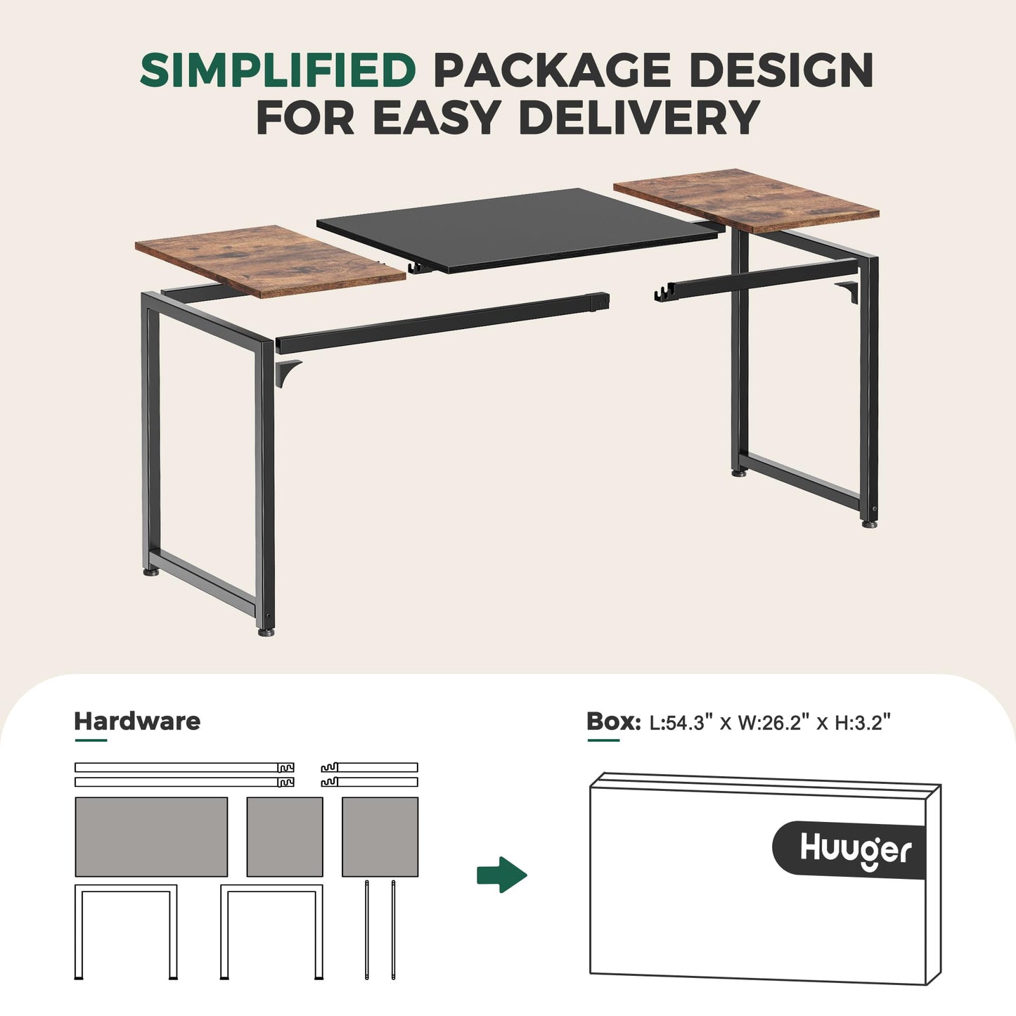 Huuger Computer Desk, 70 Inch Office Desk, Gaming Desk with Storage, Writing Desk Work Desk for Home Office, Study, Long Simple Desk, Large Legroom, Metal Frame, Rustic Brown and Black