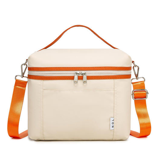 NOL Insulated Lunch Bags for Women Cooler Bag Lightweight Nylon Waterproof Lunch Box For Work (Medium(normal), Cream/orange)