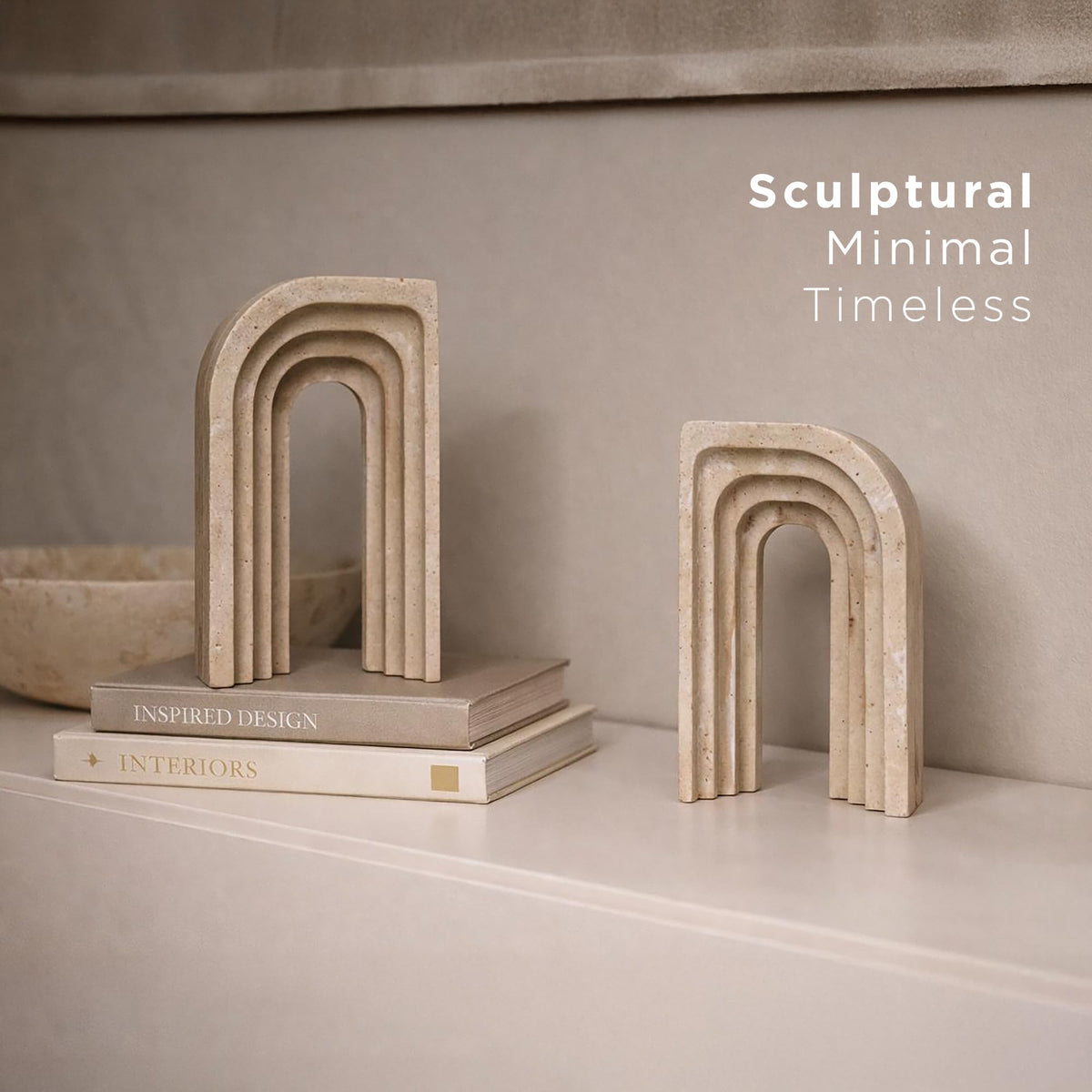 Decorative Bookends for Shelves – Heavy Duty Book Ends for Heavy Books, Stone-Inspired Composite Bookends, Non-Slip Base, Modern Home Office Decor, Gift Box Included, Set of 2