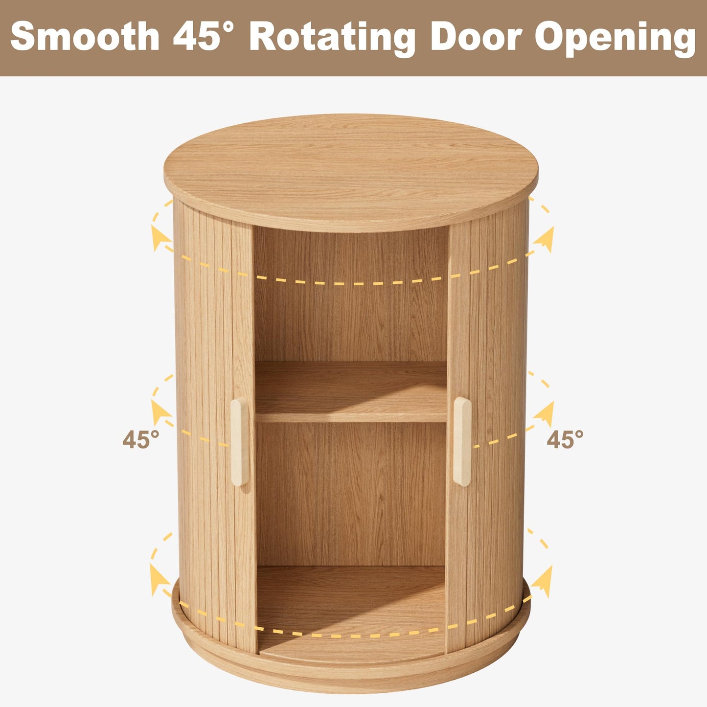 INNOD Side Table with Storage for Living Room, Round End Table with Sliding Tambour Door, Wood Night Stand Nightstand Bedside Table for Bedroom, Small Round Side Table, Mid Century Modern, Light Oak