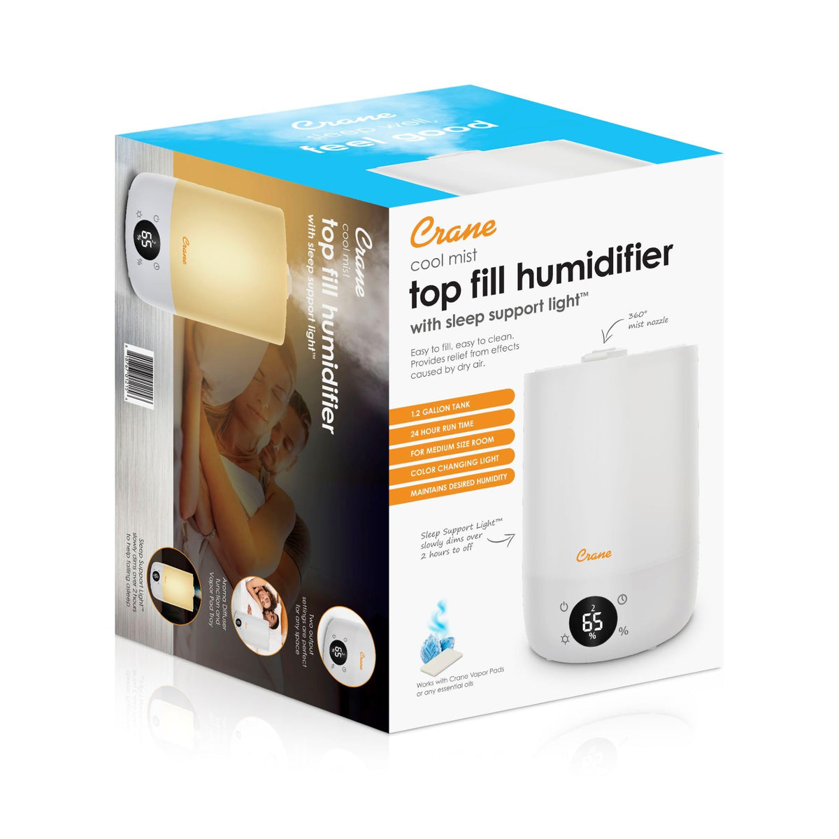 Crane Ultra-Quiet 3-in-1 Humidifier, Essential Oil Aroma Diffuser & Soothing Sleep Light - Compact 1.2 Gallon Capacity with Adjustable Night Light & Fragrance Tray - Ideal for Bedroom and Office