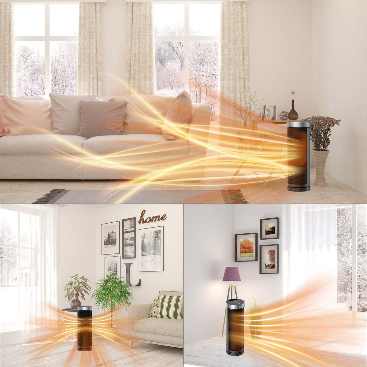 Ceramic Space Heater, Portable Indoor Heater with Remote Control, Three Heating Modes, Overheat and Tip-Over Protection, Suitable for Home, Office, Bedroom, Indoor Use