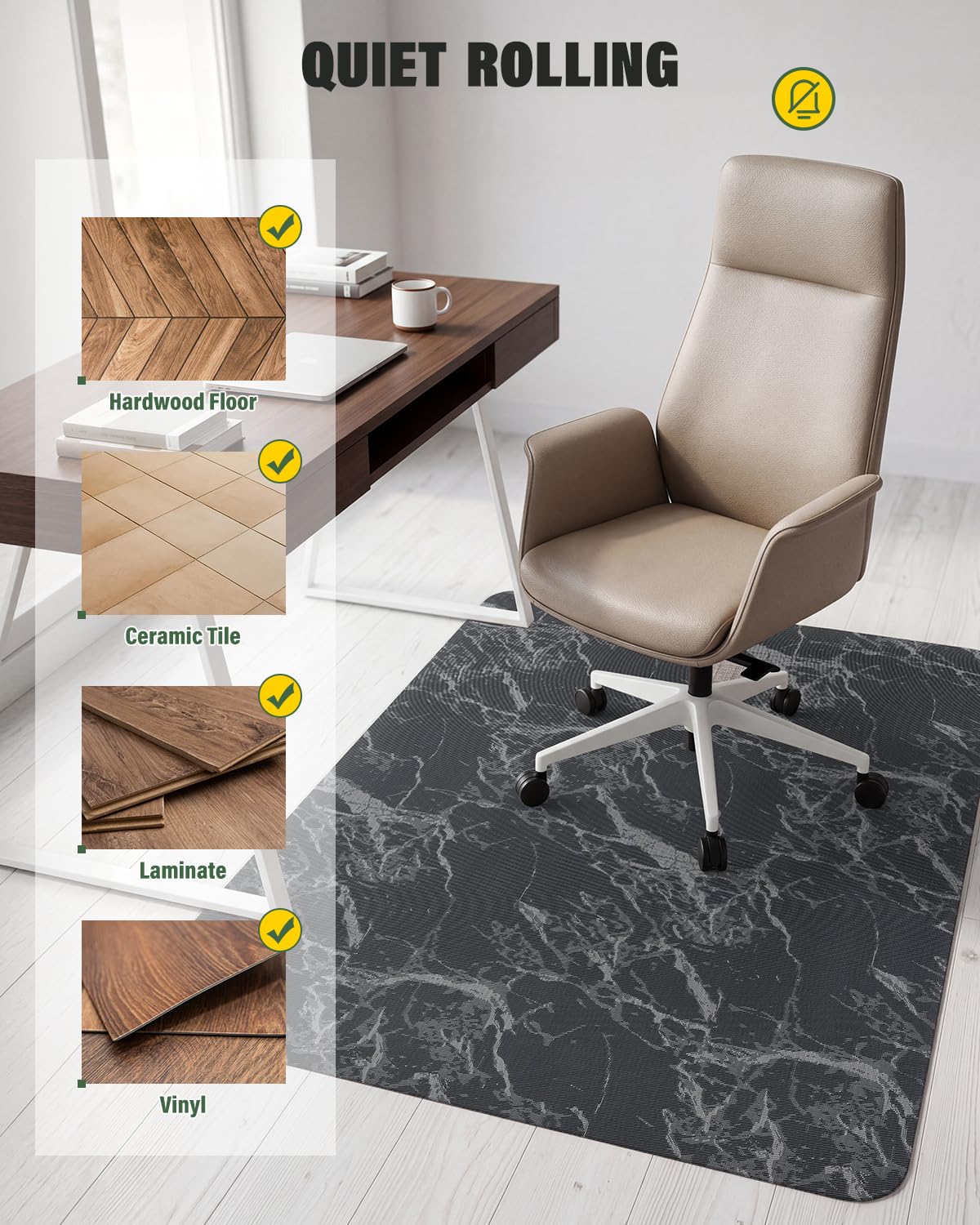 Asrug Office Chair Mat for Hardwood Floor 36" x 48" Desk Computer Chair Mat for Rolling Chair PVC Plastic Durable Non-Slip Under Desk Rug,Hard Floor Protector for Office Home, Gray Marble Design Mat