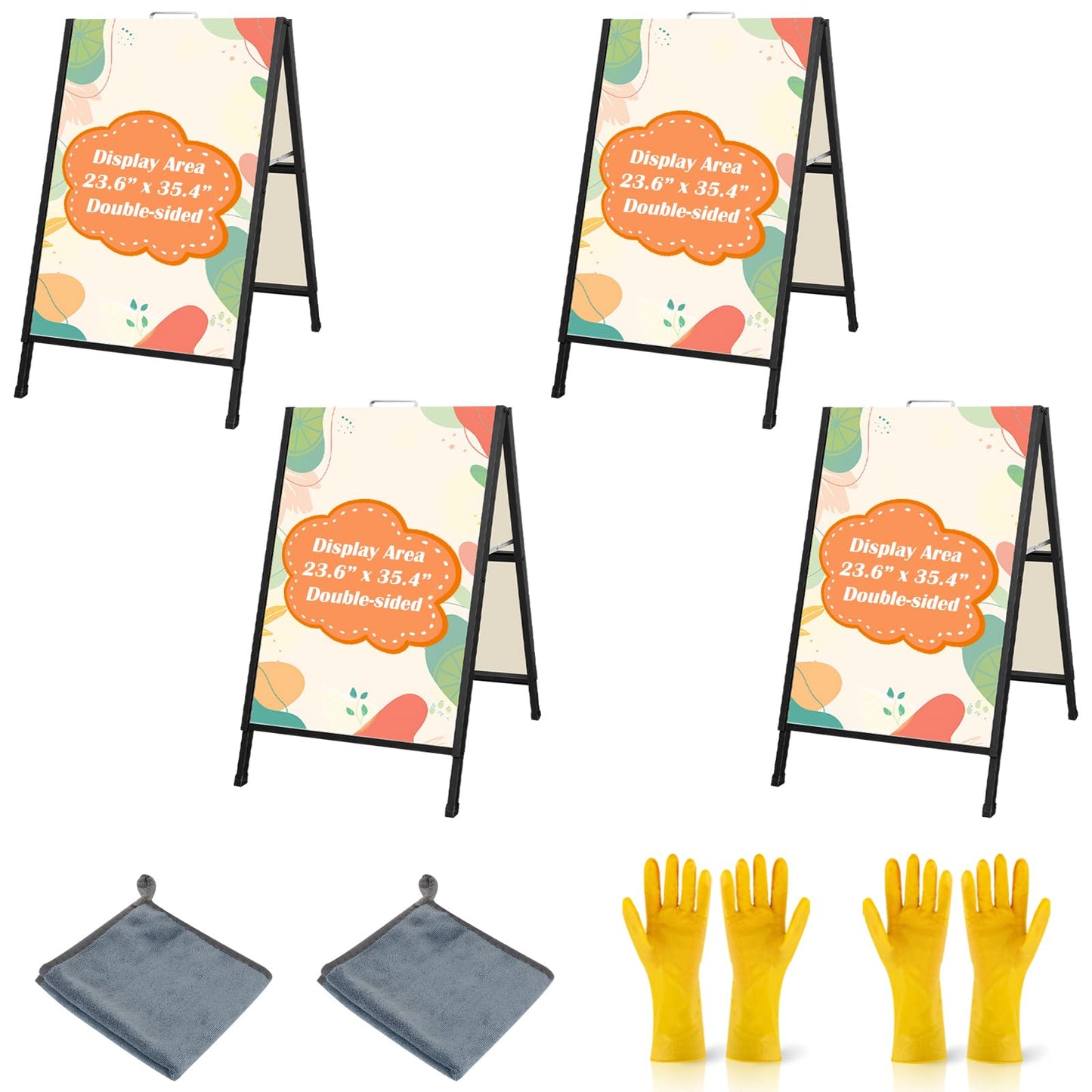4 Pack 24x36 Inch A-Frame Sandwich Board Signs, Double-Sided Sidewalk Signs, Heavy Duty Sidewalk Signboard with Carry Handles, Frame Only for Outdoor Use