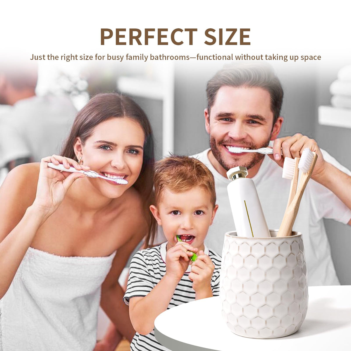 Toothbrush Holder, Tooth Brush Holder for Bathroom - Ceramic Toothbrush Cup White Toothbrush Holders Countertop, Makeup Brush Holder Pen Holder, 3.62" x 3.62" x 3.93", ANTIS'S HOME