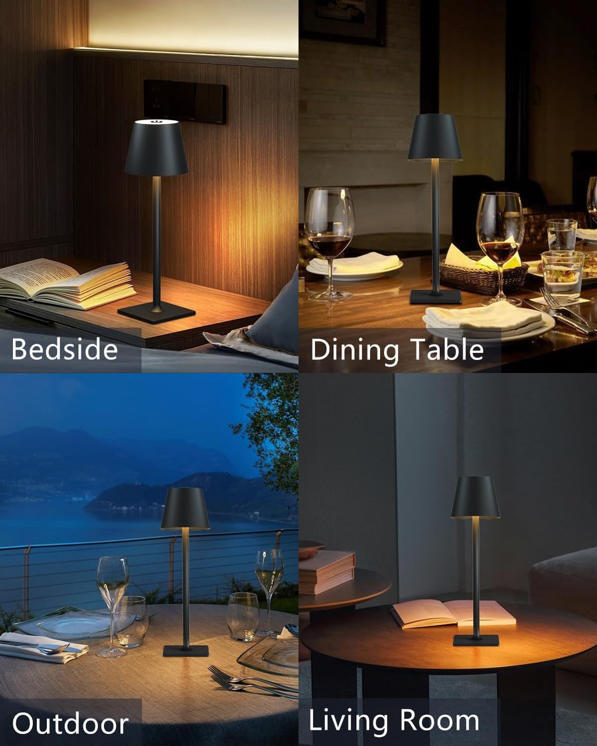 Fizrice Cordless Table Lamp Rechargeable Lamps: 6000mAh Battery Operated Table Lamp Outdoor Waterproof, Touch Control, Portable Wireless Desk Lamp for Dinner/Bedroom/Restaurant(Black 2 Pack)