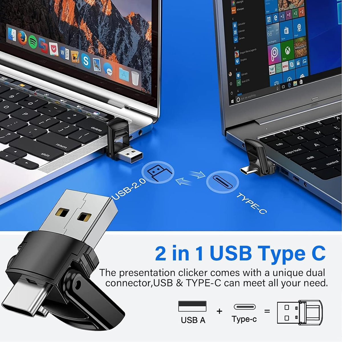 Presentation Clicker with Case Storage, Wireless Presenter Remotes with USB-A&C Receiver,Suitable for Both Desktop Computers and laptops, Mac Keynote,Including Batteries and Storage Bag,LBBYDDLL
