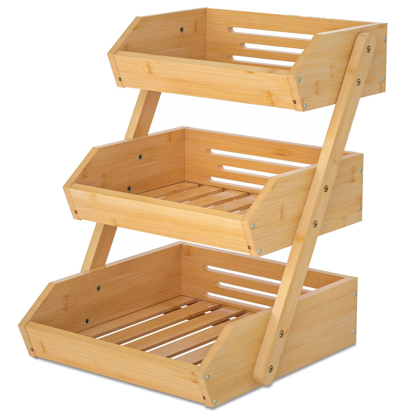 Merysen Large 3 Tier Bamboo Fruit Basket Stand for Kitchen Countertop – Fruit Holder – Suitable for Bread, Vegetables, Produce, Home Storage and Display