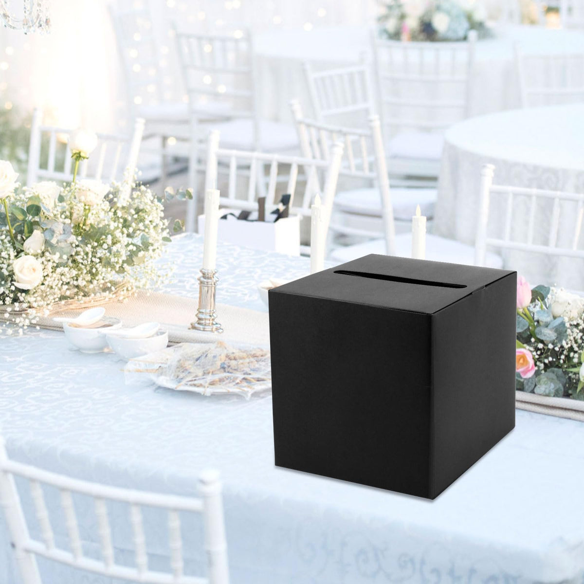 Hooqict Black Card Box with Slot 9.1" Wedding Favor Gift Card Boxes for Reception, Parties, Birthday, Wedding Decorations, Retirement, Graduation Money Box Envelope Holder