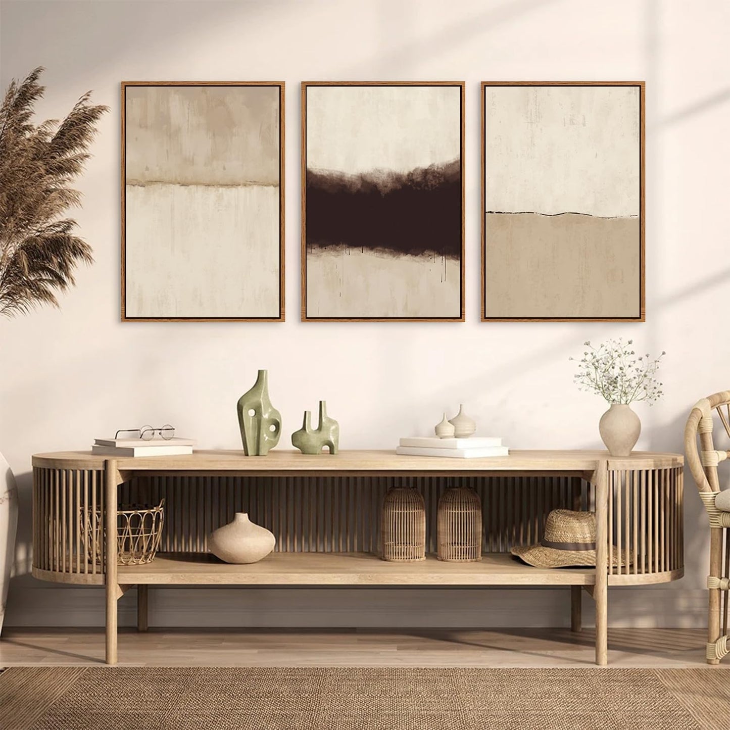 CHDITB Large Abstract Framed Canvas Wall Art Set, Modern Neutral Wall Decor, Minimalist Textured Wall Painting, Beige Blown Art Print for Living Room, Bedroom, Dining Room, Office, Bathroom -16"x24"x3