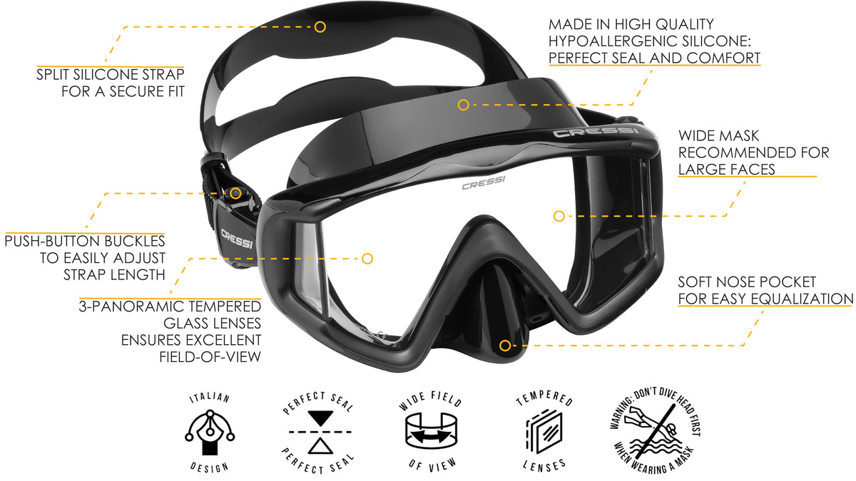 Cressi Liberty Triside Spe Diving Mask, Black/Black/Black