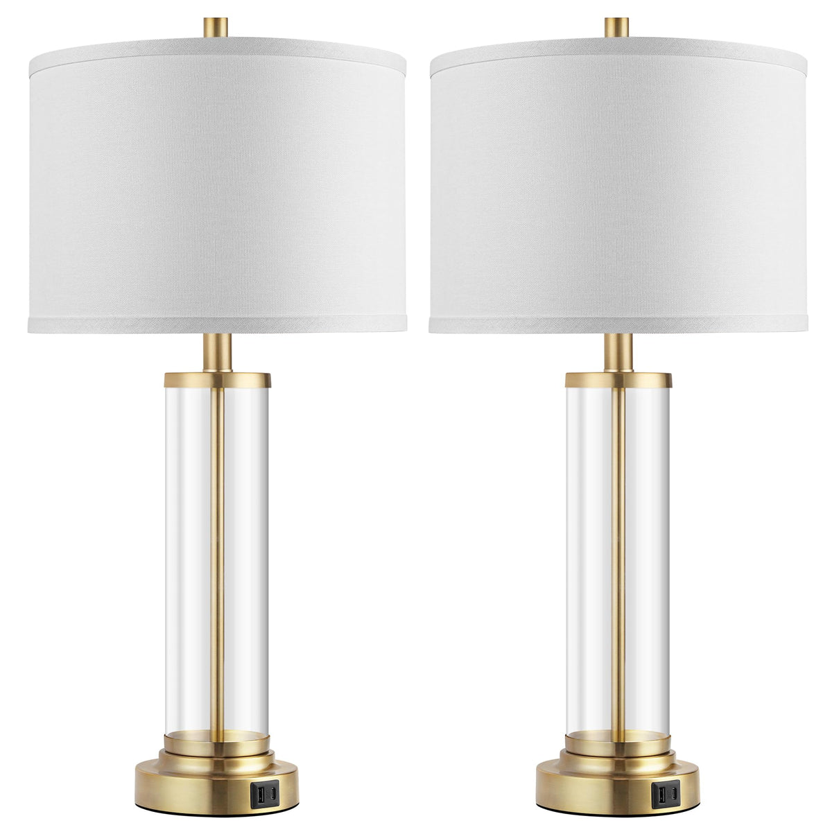 QiMH Lamps for Bedrooms Set of 2, Touch Control Table Lamps with USB A+C Ports, 3-Way Dimmable Bedside Lamp with Fabric Lampshade, Modern Nightstand Lamp for Living Room Bedroom (LED Bulbs Included)