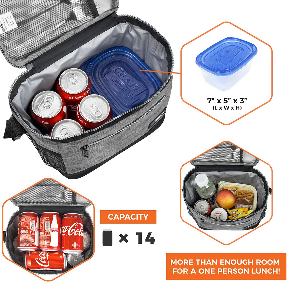 opux Insulated Lunch Box Men Women, Lunch Bag for Work School, Leakproof Soft Cooler Tote Adult, Large Lunch Pail Kids Boys Girls, Picnic Beach Food Bag with Shoulder Strap, Heather Grey