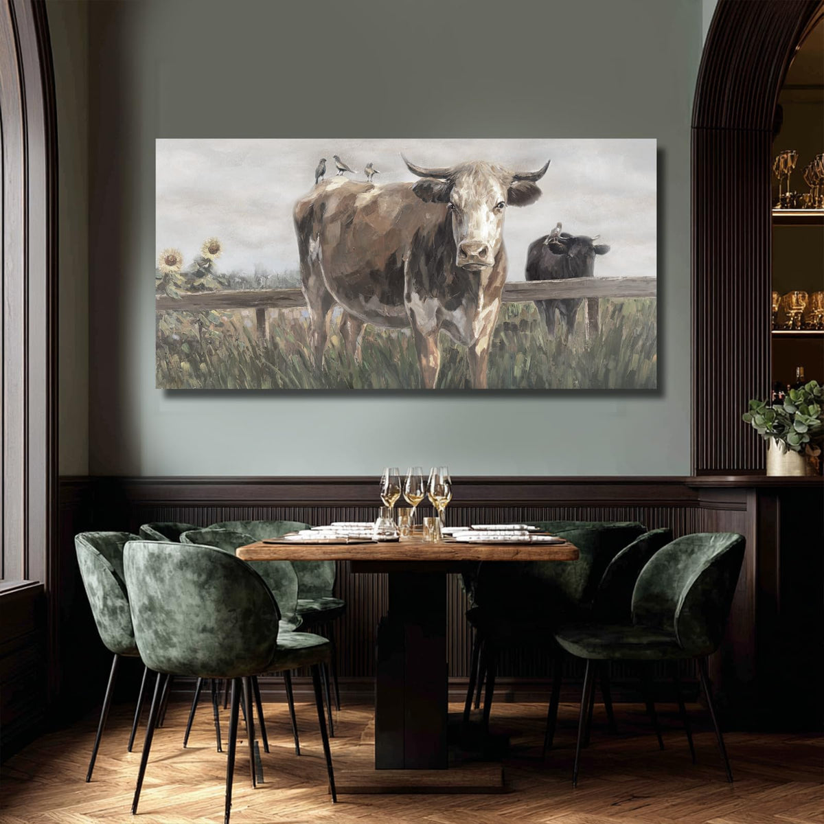 Visual Art Decor Cow Decor black and brow Canvas Print Animal Artwork for livingroom,bedroom,office 40x20 inches