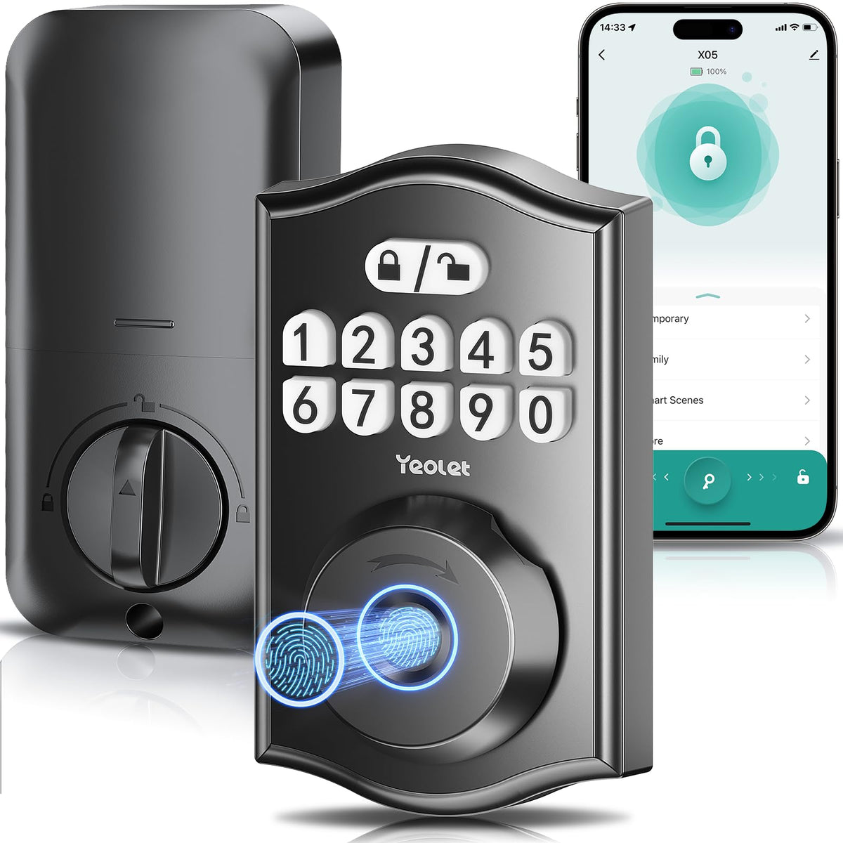 Y58 Built-in WiFi Fingerprint Door Lock, Keyless Entry Door Lock for Front, Smart Home & Apartment, App Control, 15-Min Easy Install, Grade 3 Anti Security, Matte Black