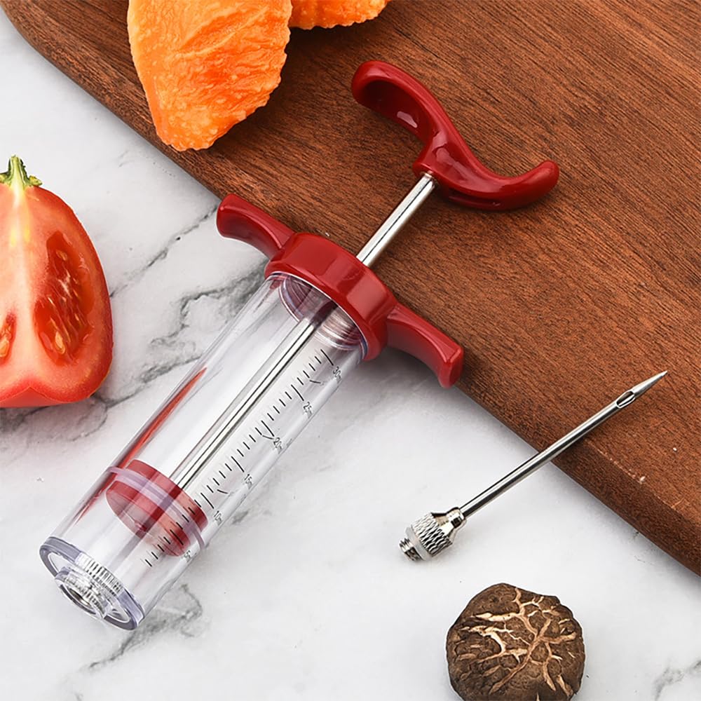 Plastic Meat Injector, Turkey Injector Syringe, Marinade Injector Turkey Injection Kit, Meat Injectors for Smoking, BBQ Grill Injector, Red 1oz (1 Injector 3 Needles)