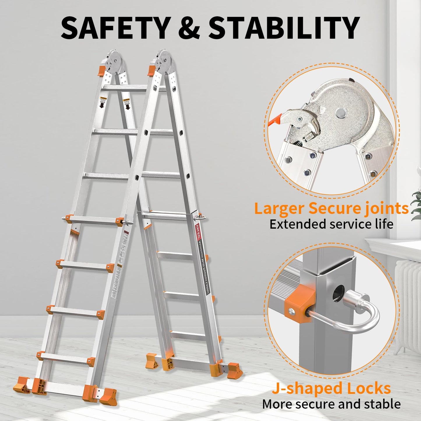 Valeo Ladder 11FT, Multi Position 3 Step Ladder Extension, Anti-Slip A Frame Folding Ladder with Removable Tool Tray, 330lbs Adjustable Telescopic Aluminum Ladders for Stairs Home Indoor Outdoor Roof