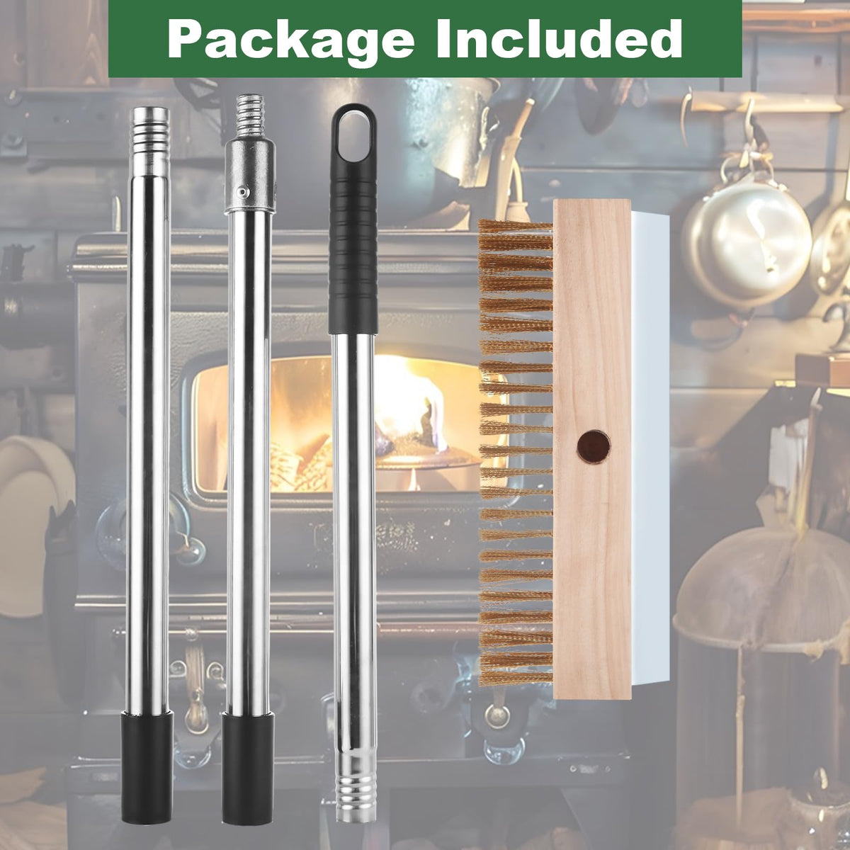 ACXFOND Aluminum Pizza Oven Brush, Grill Brush with Scraper and 3 Sections of Detachable Long Rod Design for Commercial Cleaning, Restaurants, Kitchens, BBQ Shelf Or Any Grill