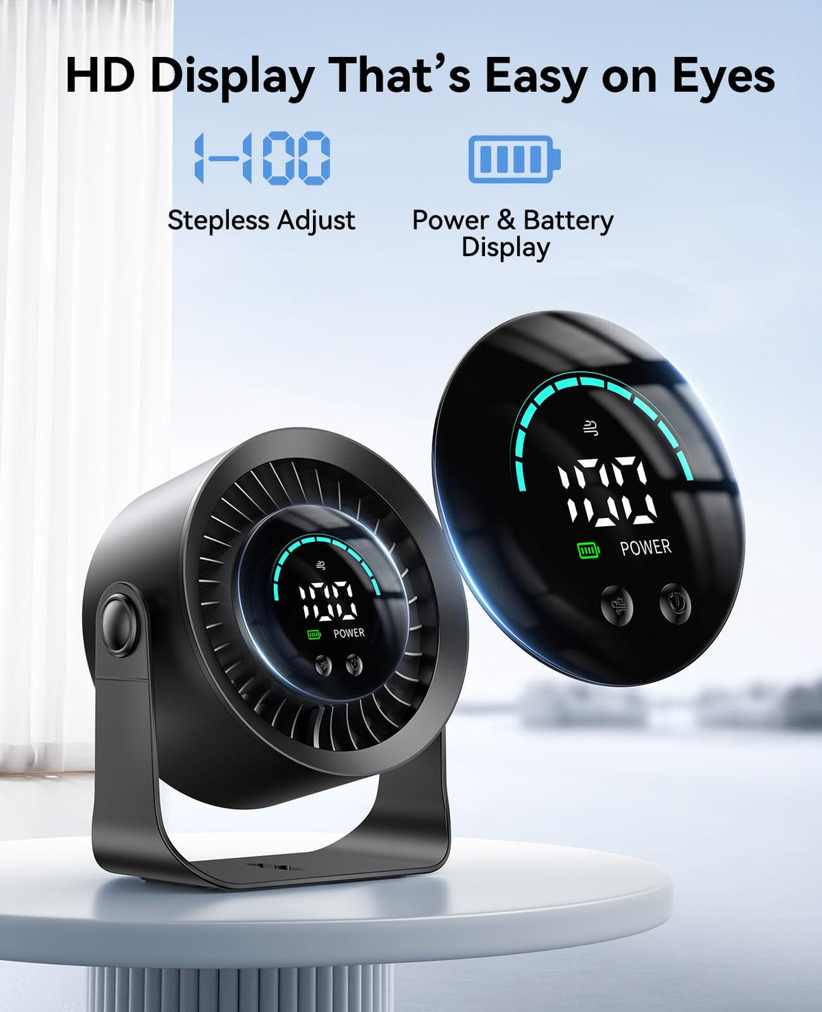 DIGIX Rechargeable USB Desk Fan for Bedroom, 100 Speeds, 360° Rotation, Wall Mounted Design Small Portable Table Fan with LED Display, Quiet Personal Desktop Cooling Fans for Home Office (Black)