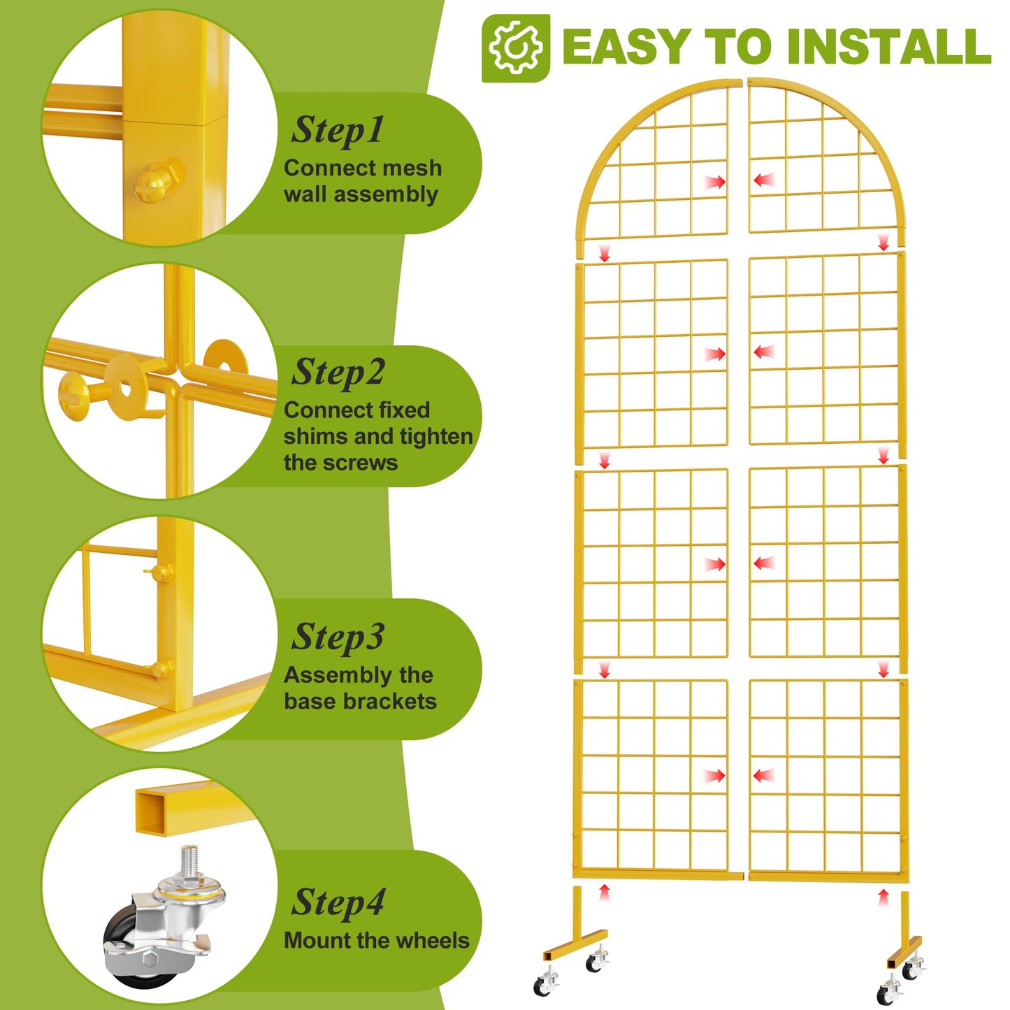 VGMiu Grid Wall Panel 1PCS Display Stand 2' x 5.2' FT Gold Grid Wall Panels Movable Retail Display Racks Floorstanding Gridwall Heavy Duty with Wheel for Art Craft Photo Displays Fair Trade Show