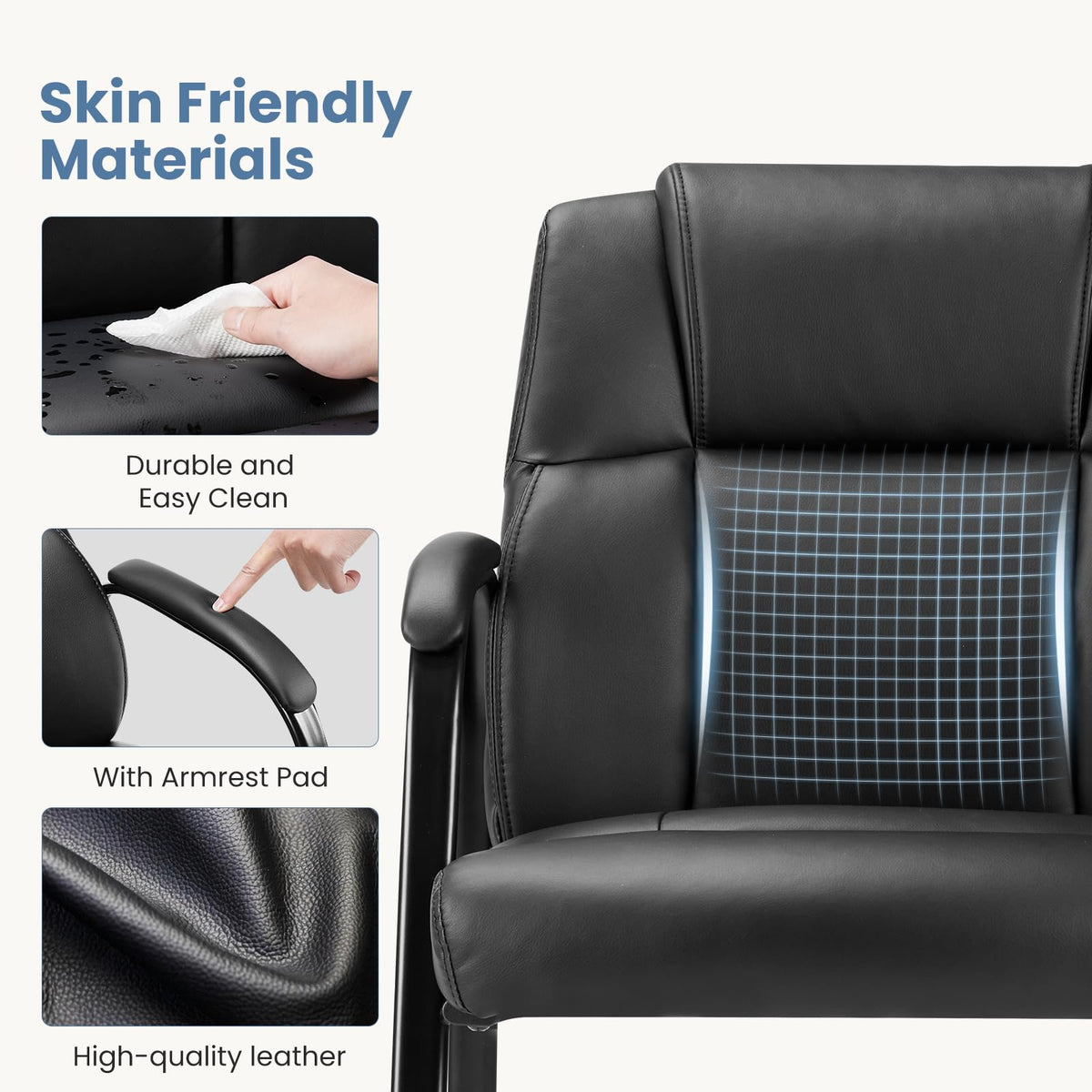 DUMOS Office Desk Guest Chair Set of 4, Leather Waiting Room Chairs with Padded Arms for Elderly Home Reception Area Conference Room Lobby Side breakroom