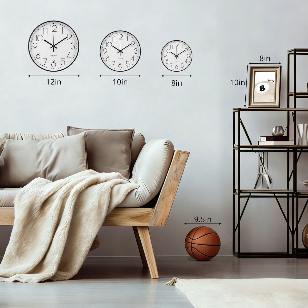 bakbrand Wall Clock 10 Inch Non-Ticking Silent Modern Simple Style Round Decor Clock Rose Gold Stereoscopic Dial Quartz Wall Clocks for Home/Office/School/Living Room/Bedroom/Kitchen