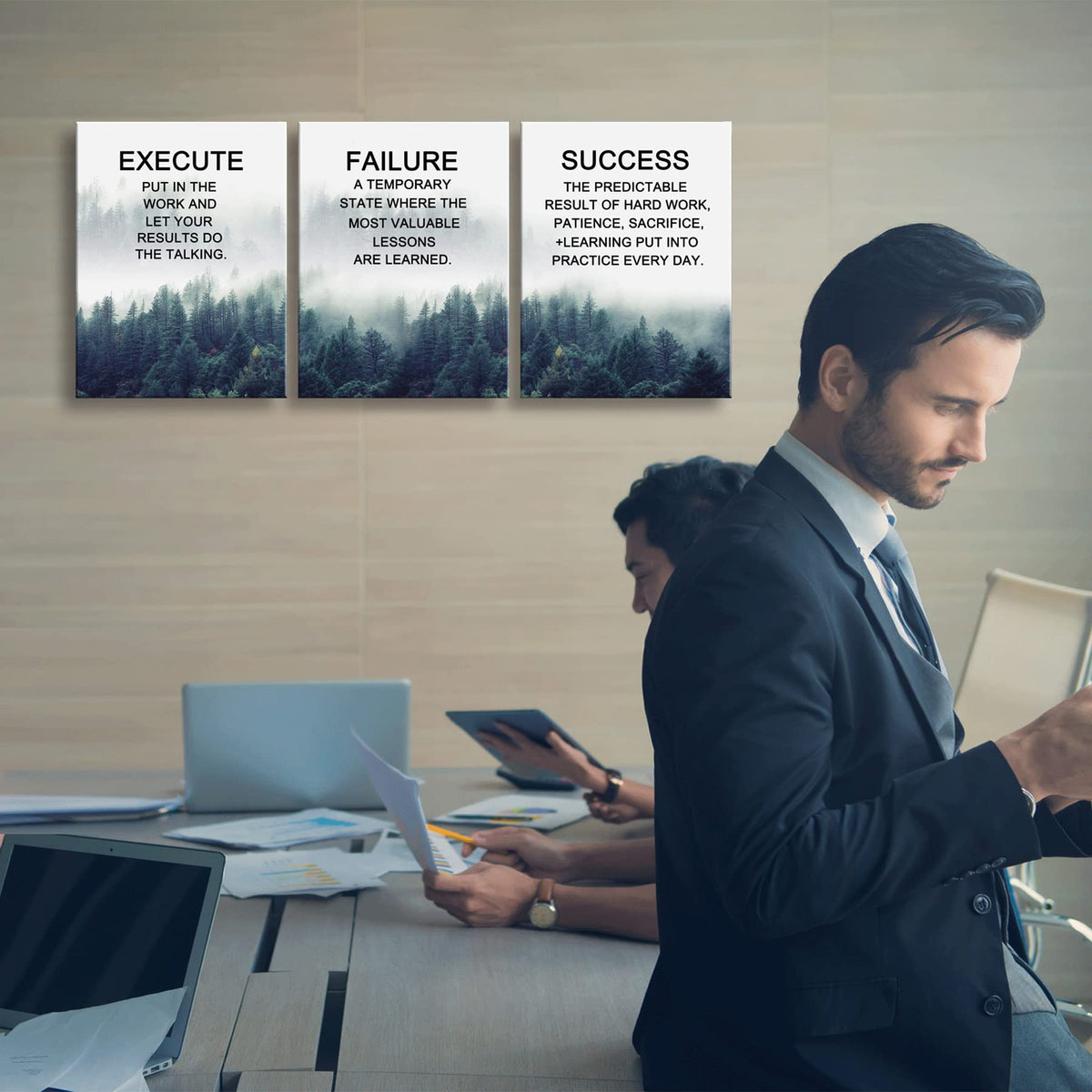 Ploceiny motivational posters for Classroom & Office wall Decor Success canvas Set of 3 wall art Prints Execute Failure Success Inspirational Prints Motivational Wall Decor for home decor A-273