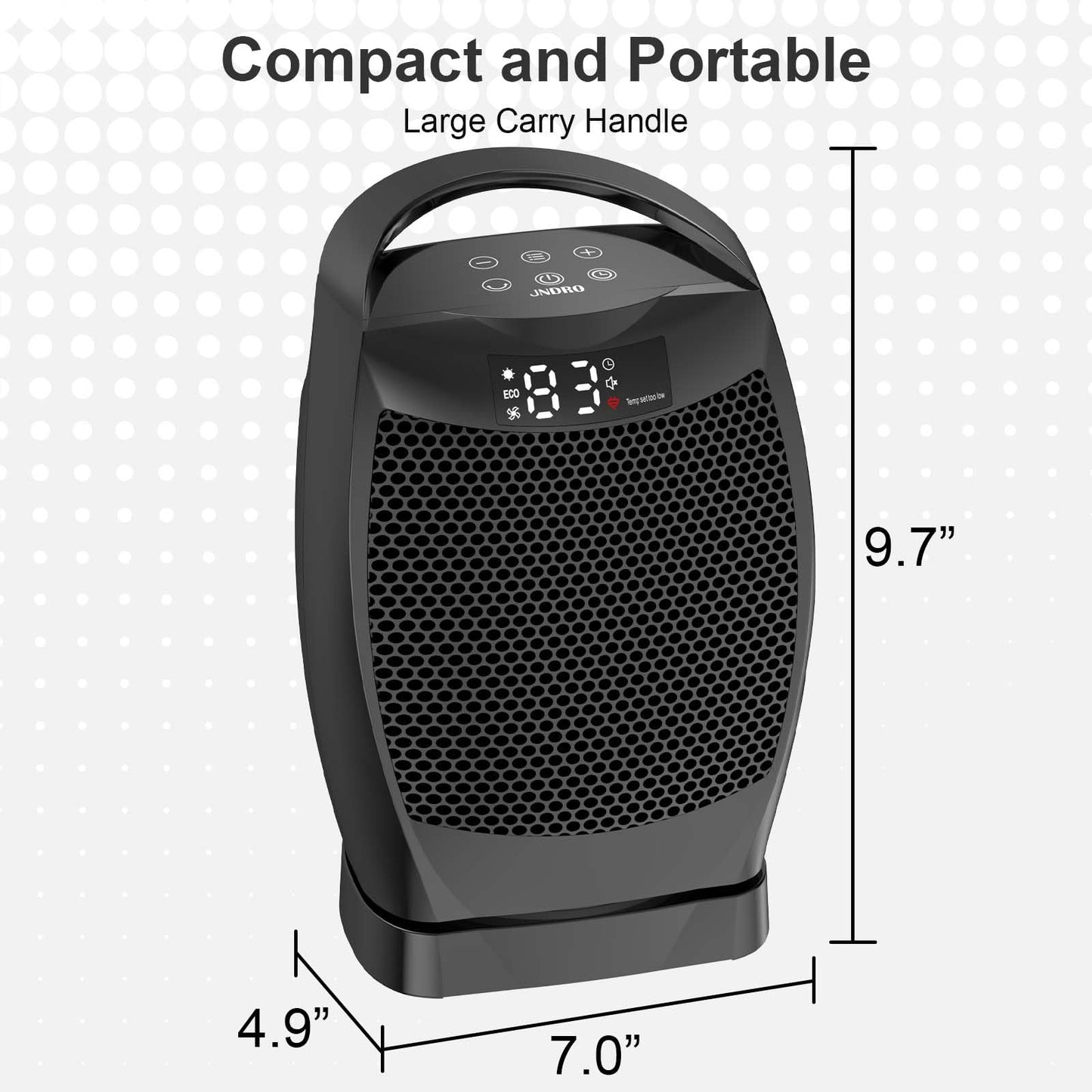 Portable Electric Heaters for Indoor Use - JNDRO 1500W PTC Ceramic Space Heater with Thermostat and Remote, Overheat and Tip-Over Protection, 70°Oscillation, Quick Heating for Home, Office, Bedroom