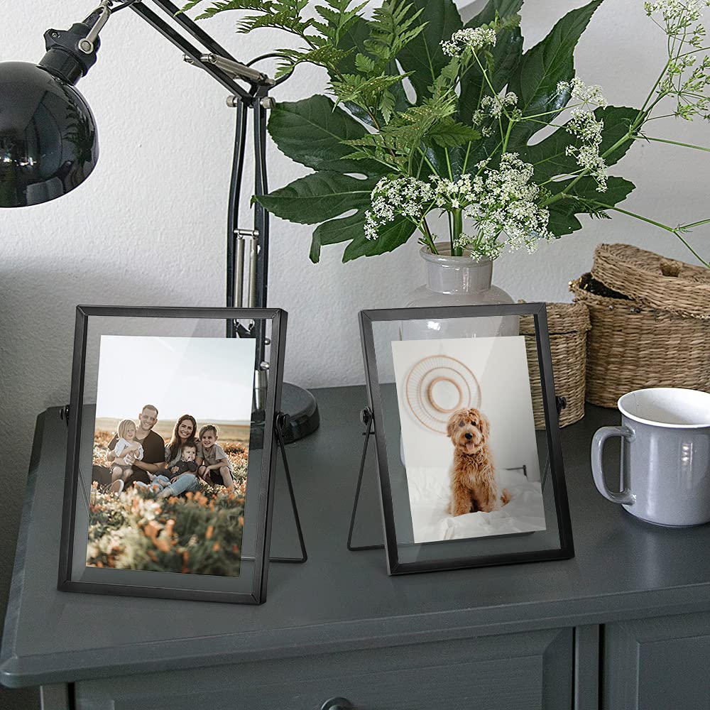 ZONYEO Set of 3 Glass Picture Frame, Collection Simple Metal Floating Frame with Glass Cover Includes 4x4, 4x 6, 5x7