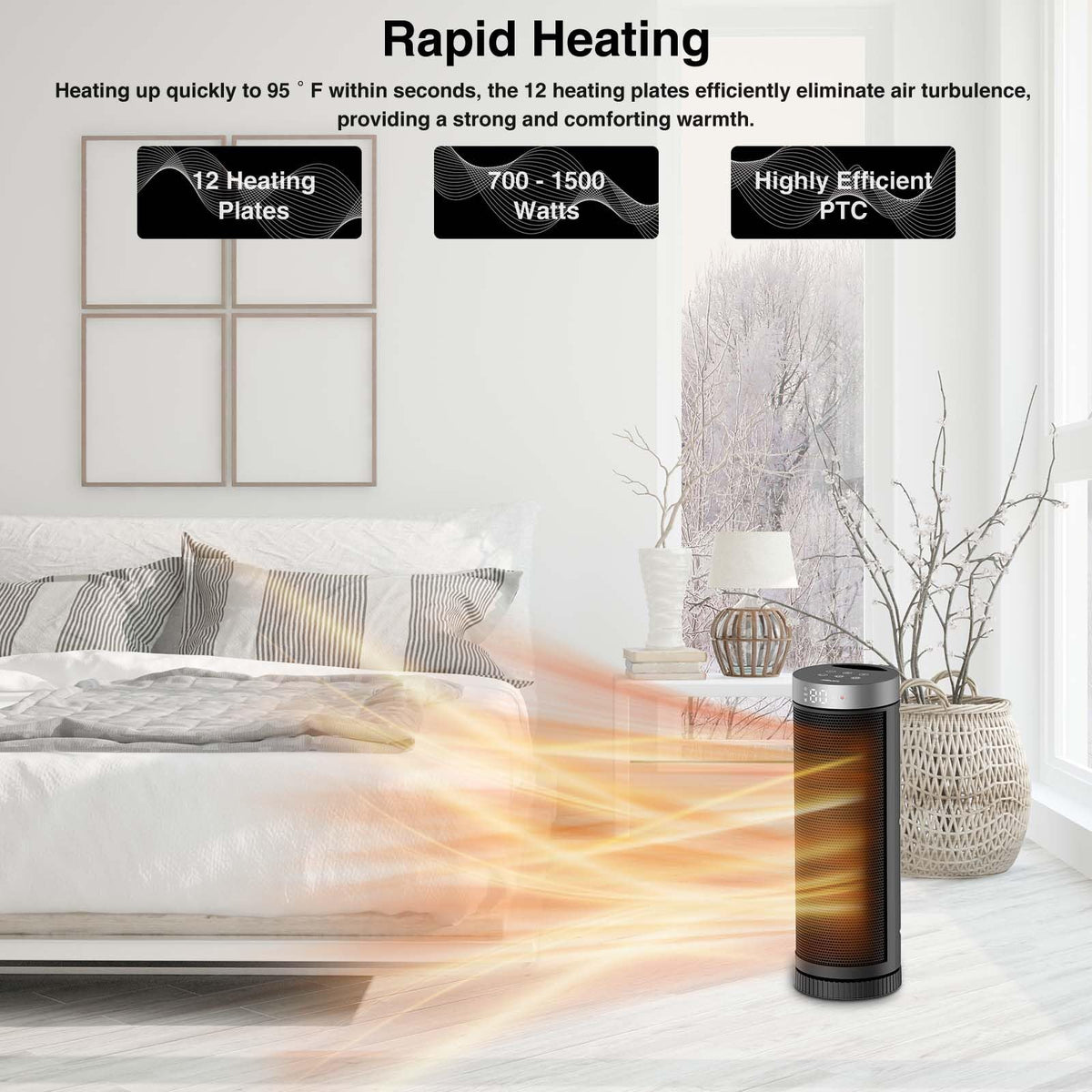Ceramic Space Heater, Portable Indoor Heater with Remote Control, Three Heating Modes, Overheat and Tip-Over Protection, Suitable for Home, Office, Bedroom, Indoor Use
