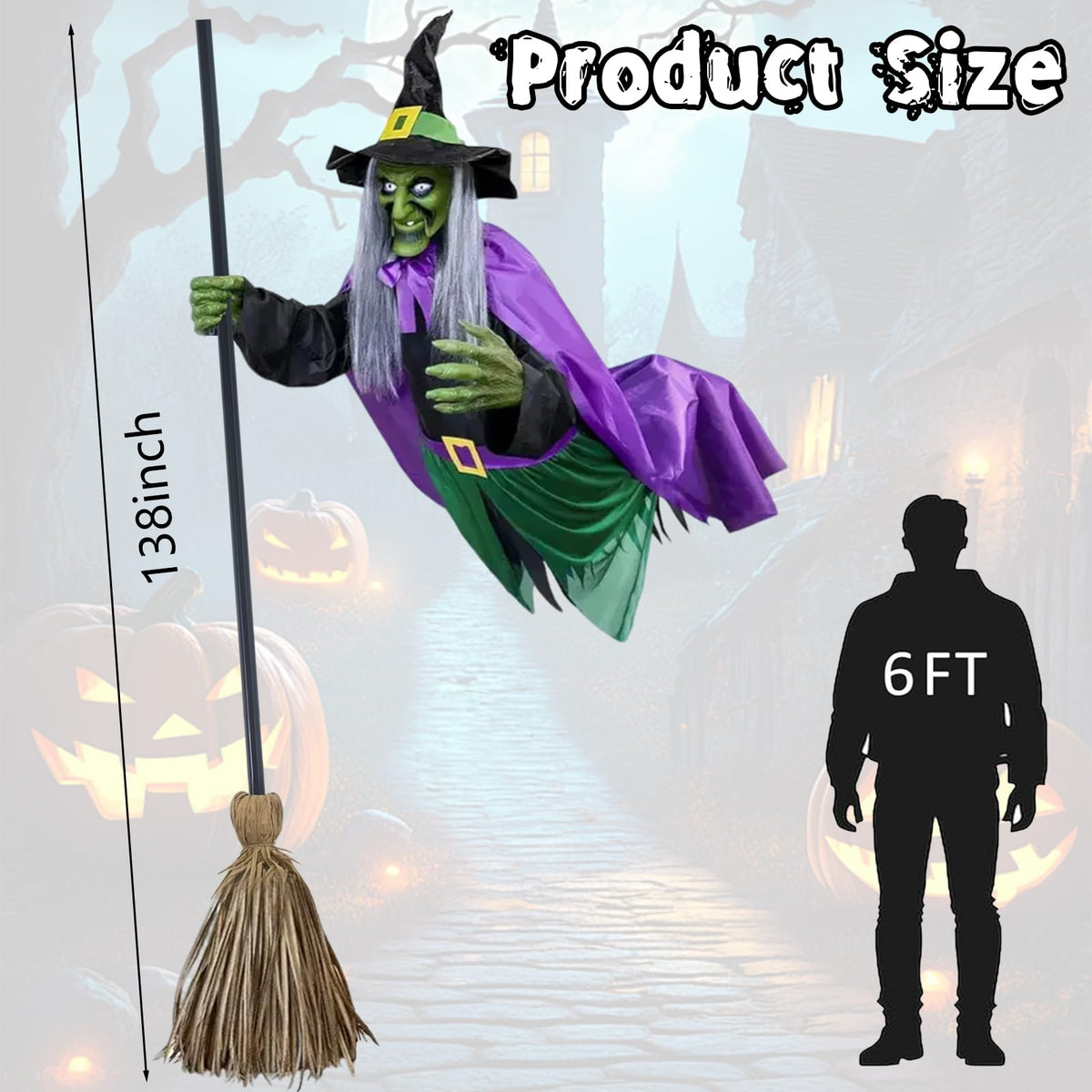 TitTees Halloween Decorations Outdoor - 11.5 Ft Animated Hovering Witch Animatronics - Sound & Touch Activated Sensor - Scary Halloween Decorations for Outdoor Garden/Yard/Lawn