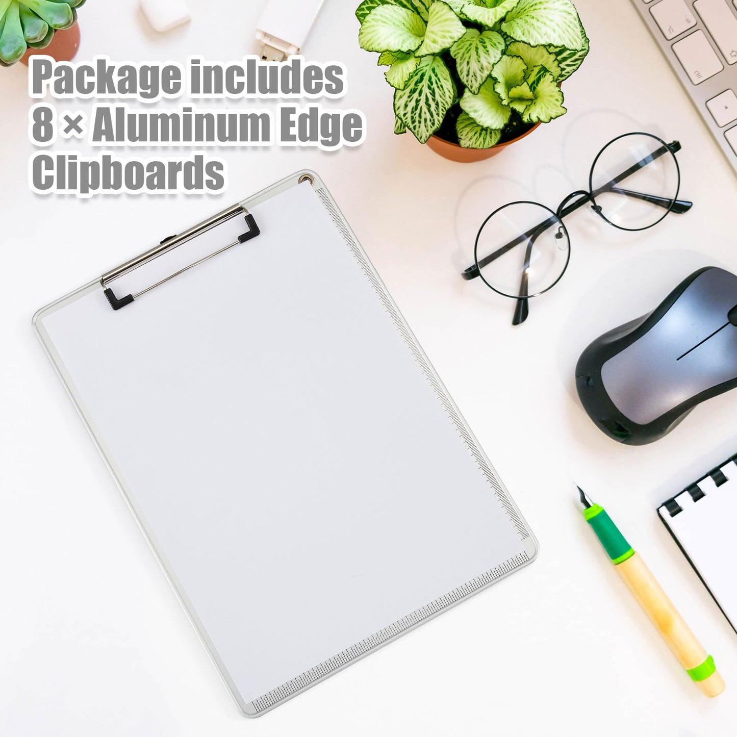 Henoyso 8 Pieces Metal Clipboard Bulk Heavy Duty Aluminum Document Holder with Scale A4 Letter Size Metal Clip Board Office Low Profile Clip for Office School, 12.5 x 9 Inch