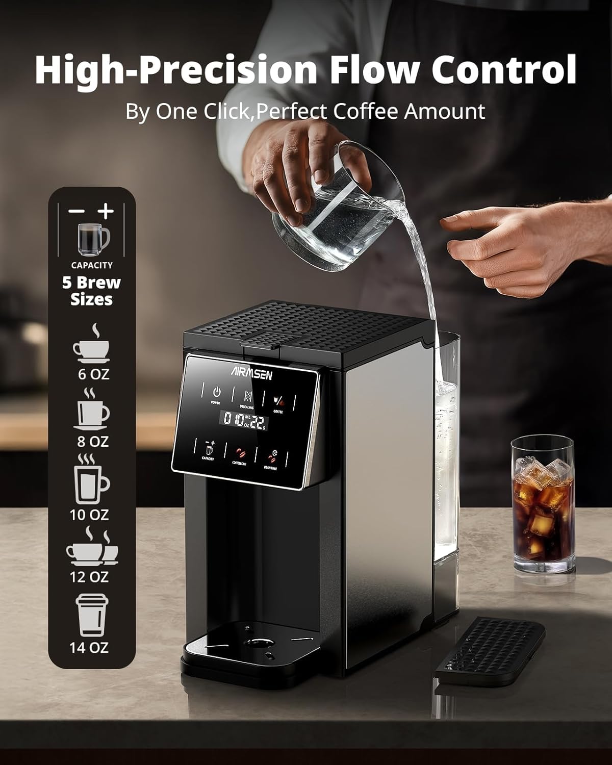 AIRMSEN Grind & Brew Coffee Maker with Built-in Grinder (2026 Model) - Single-Serve, Compatible with K-Cup Pods & Ground, 1000W Fast 6-14oz Brewer, Descaling Alert, Touchscreen & 50oz Removable Tank