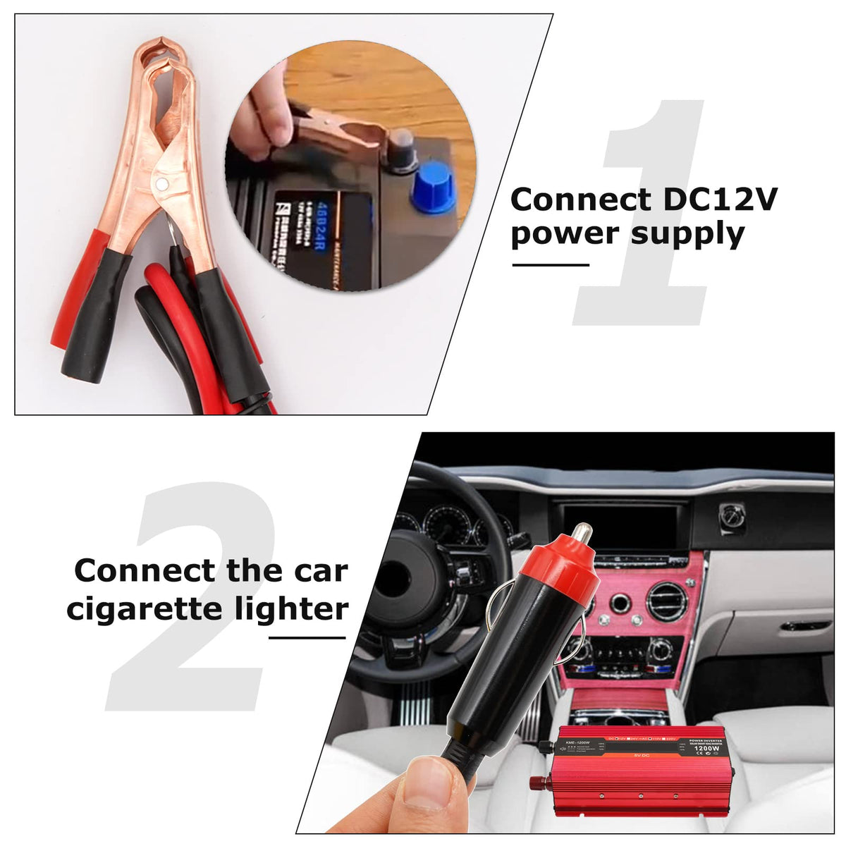1200W Car Power Inverter DC 12V to 110V AC Converter 1200W Inverter Power Inverters with LCD Display and AC Outlets 2A USB Charging Port
