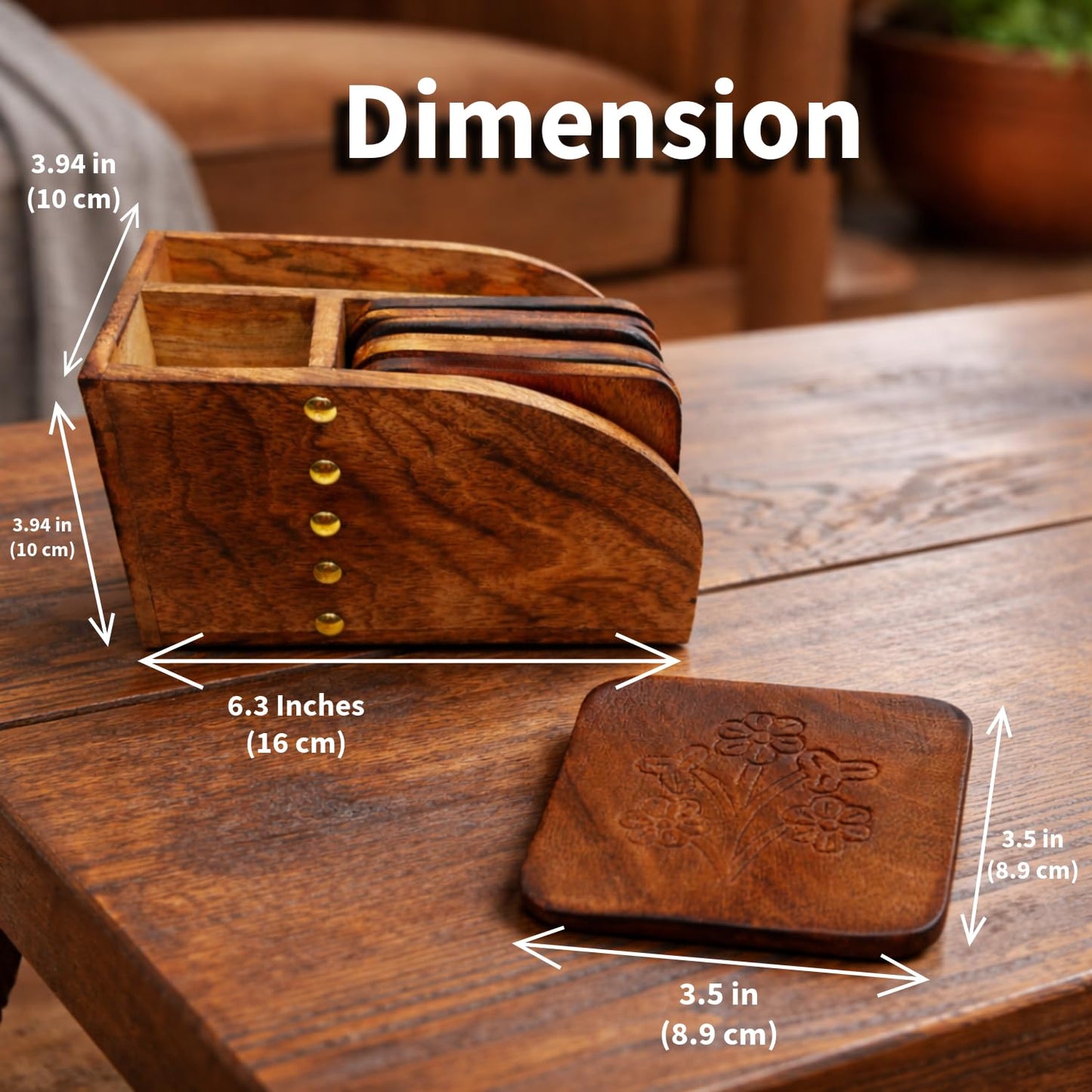 Divit Wooden Drink Coasters Eco-Friendly, Super Absorbent, Handcrafted Antique Look | Tea & Coffee Coasters for Table Protection, Reusable Rustic Home & Office Décor (Dining Table Organizer)