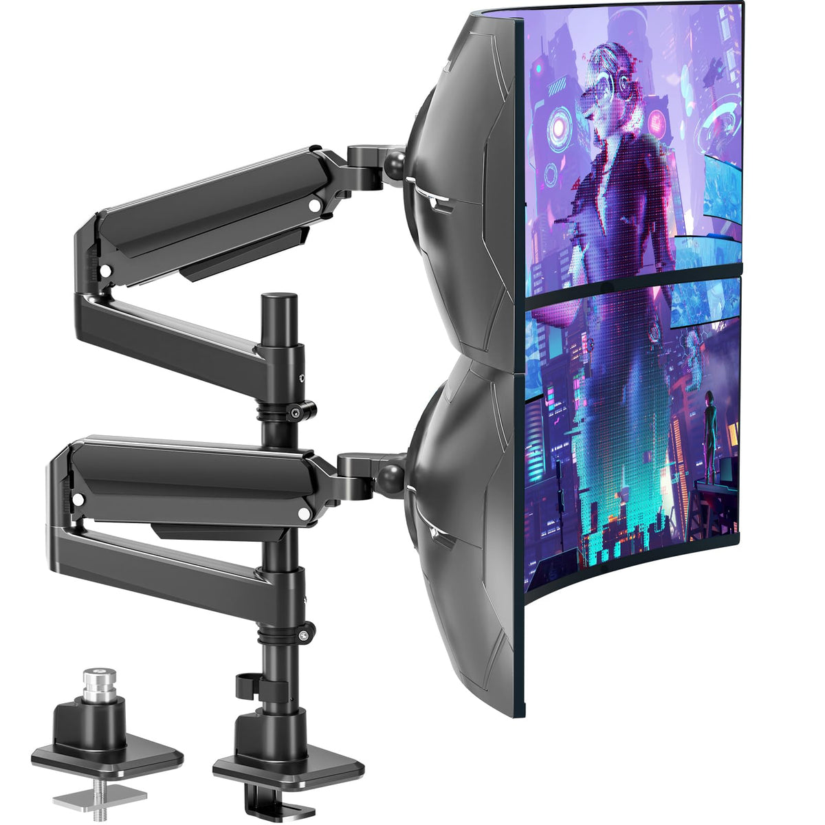 MOUNTUP Dual Monitor Stand Fits 49 45 42 40 39 34 32 Inch Screens, Heavy Duty Dual Monitor Arm Holds 7.7-44 lbs, Vertical Stacked Monitors Mount, Full Motion, Height Adjustable, VESA Mount