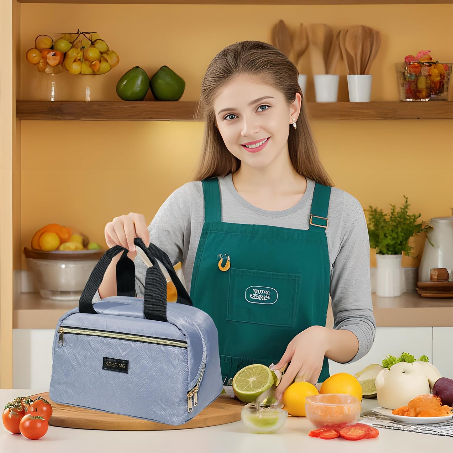 Yoncito Insulated Lunch Bag for Work: Reusable Lunch Box Organizer Bags - Insulated Lunch Tote Bags with Large Capacity for Adult Women Men Office Travel (Gray-blue)