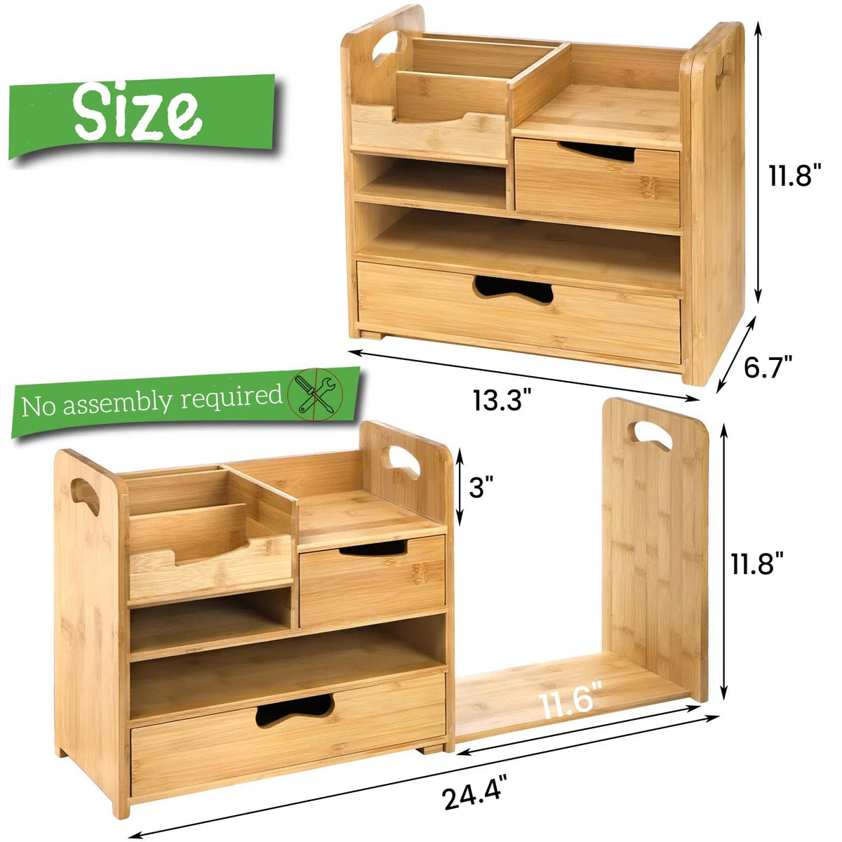 ZOOFOX Bamboo Desk Organizer with Adjustable File Holder, Mail Organizer Countertop with Drawer, 4-Tier Desktop Organization and Desk Accessories for Home Office School Supplies, No Assembly Required