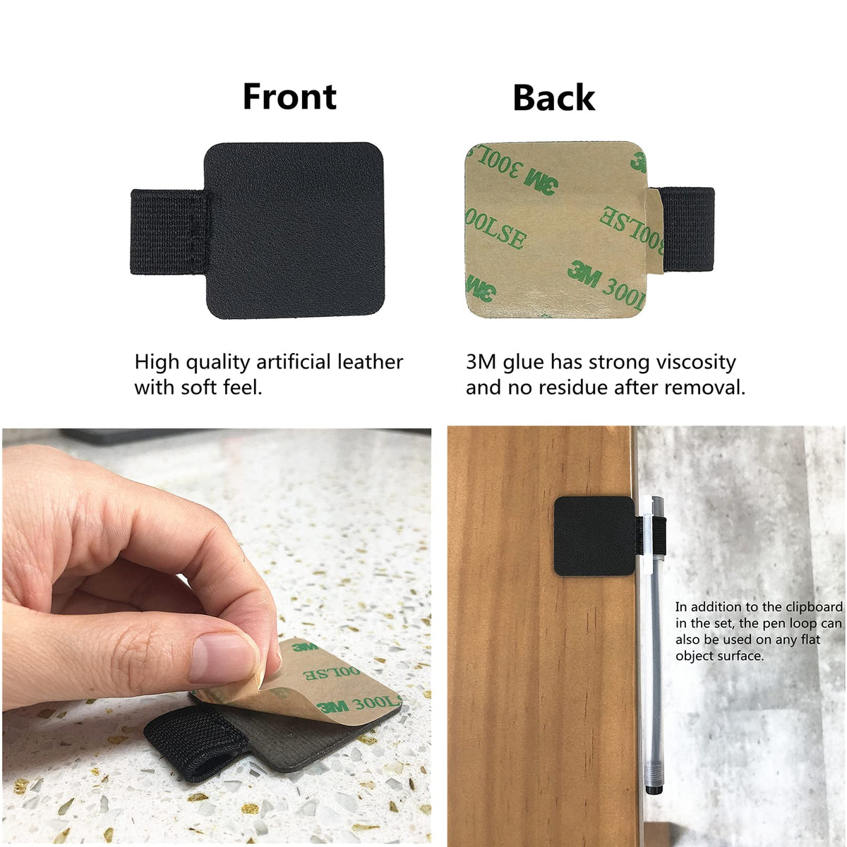 Vinseen Plastic Clipboard and Pen Loop Set, for Memo, Menu, Credit Card Receipt, Black, 4x9in, 6-Pack