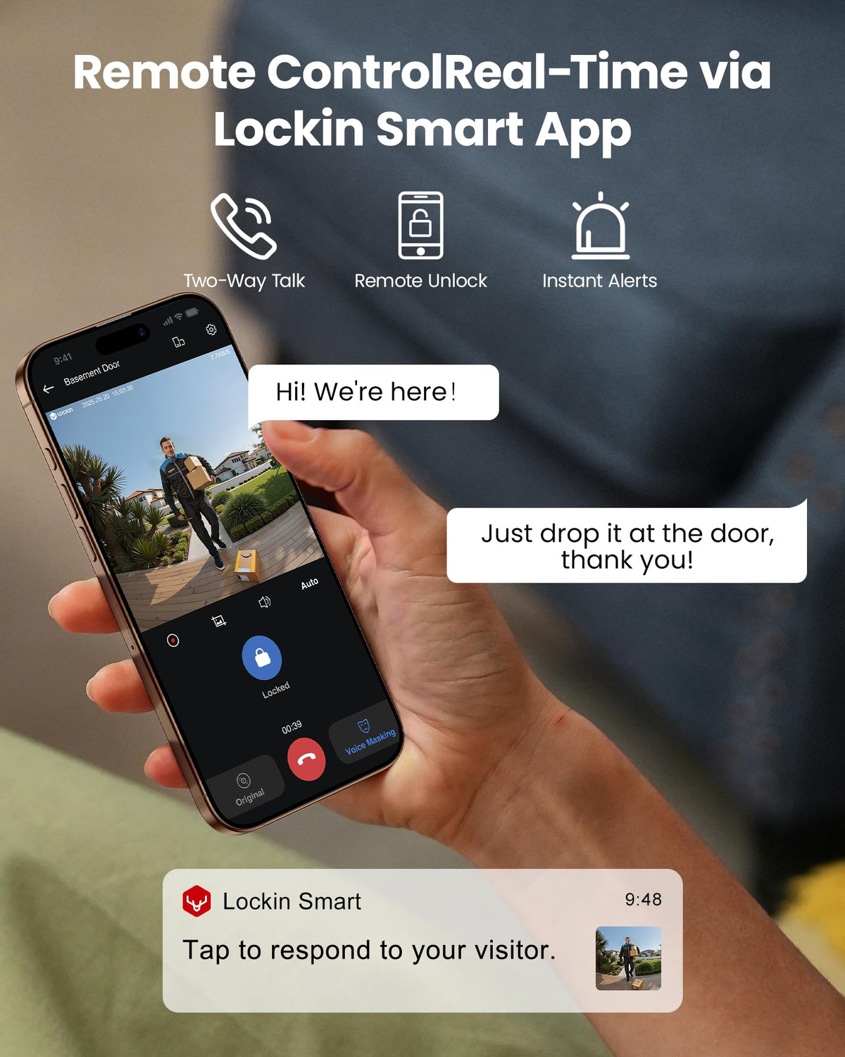 Lockin Veno Pro Smart Deadbolt Lock with Dual Swappable Batteries for 6-Month Extended Power, Palm Vein & Fingerprint Keyless Entry, Built-in Wi-Fi, Doorbell, App Remote Control, IP65 Waterproof