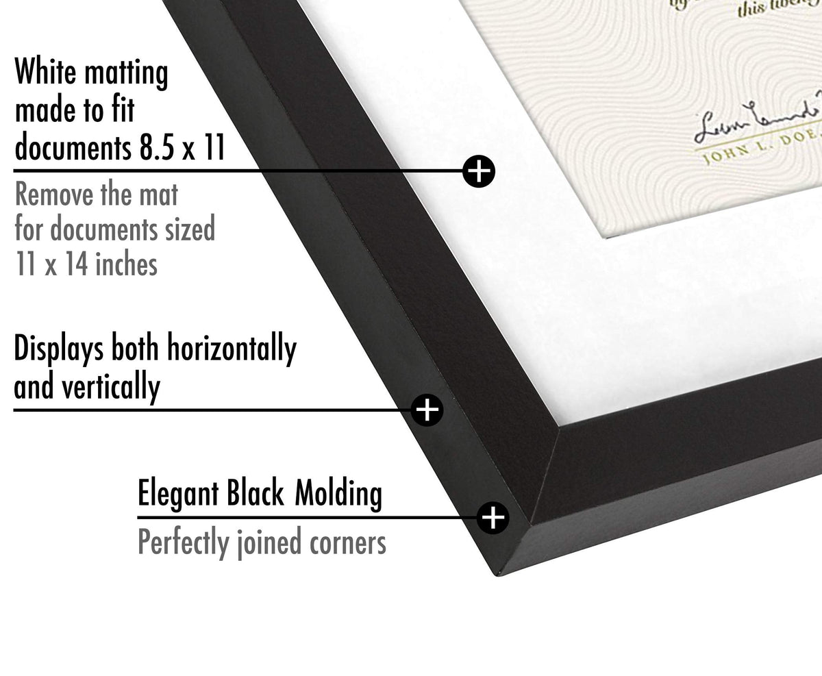 Americanflat 11x14 Diploma Frame with Shatter-Resistant Glass - Set of 4 - Use as 8.5x11 Frame with Mat or Display 11x14 Documents Without Mat - Certificate Frames with Engineered Wood - Black