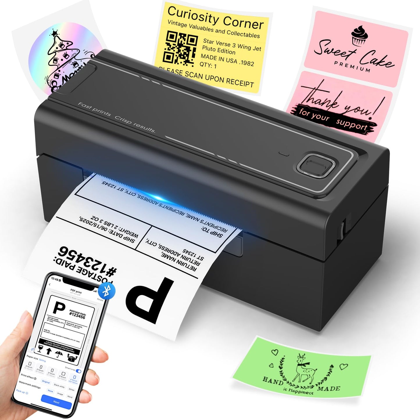 Hoorola Bluetooth Thermal Label Printer, Wireless 4x6 Shipping Label Printer for Small Business & Shipping Packages, Support iPhone, Android, Windows, macOS, Work for Amazon, Shopify, Etsy, USPS