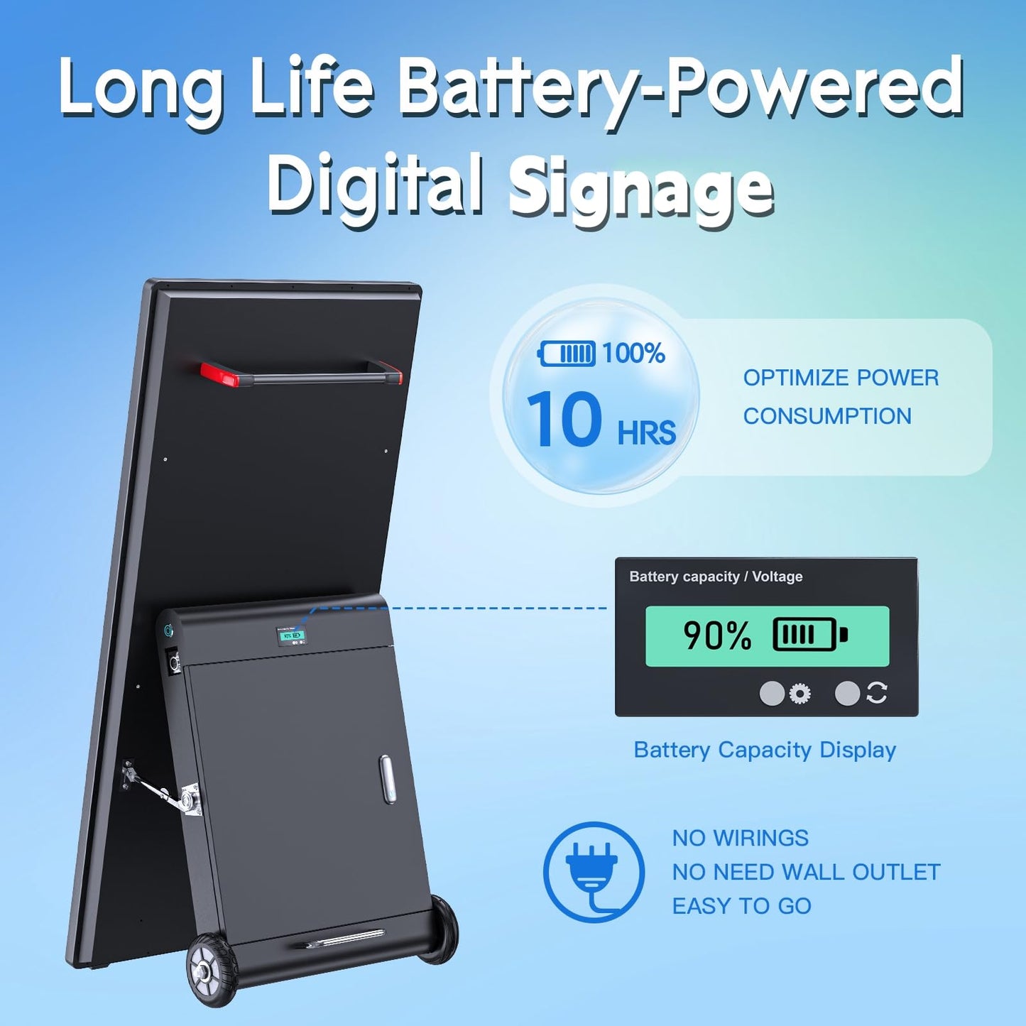 QIXZOCV MWE 43 Inch Outdoor Digital Signage Display, Portable Battery Powered High Brightness Screen Advertising Display Kiosk, Movable Waterproof Standing Poster, Android OS