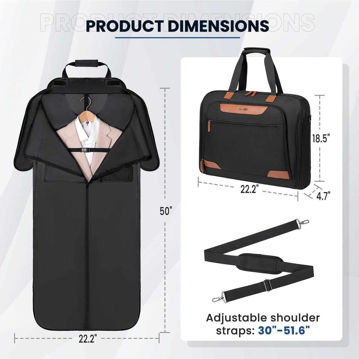 Garment Bags for Travel, Carry on Garment Bag with Shoulder Strap, Foldable Suit Travel Bags for Men, Wrinkle Free Garment Travel Bag for Hanging Clothes, Black