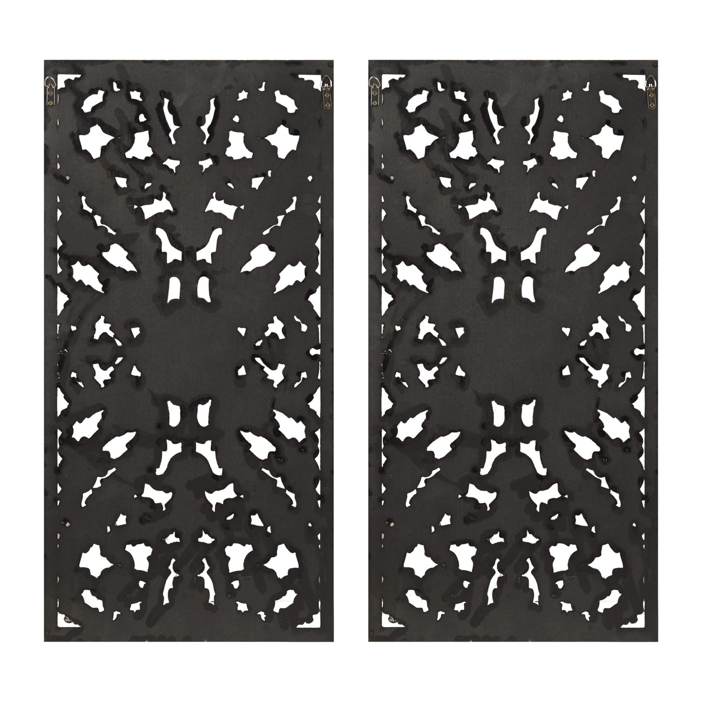 Madison Park Wall Art Living Room Décor - Floral Antiqued Wooden Carving Wall Decor Panel, Silver Embellished, Ready to Hang Wall Decor for Bedroom, 15.75"W x 31.5"L x 0.59"D, Bronze, 2 Piece