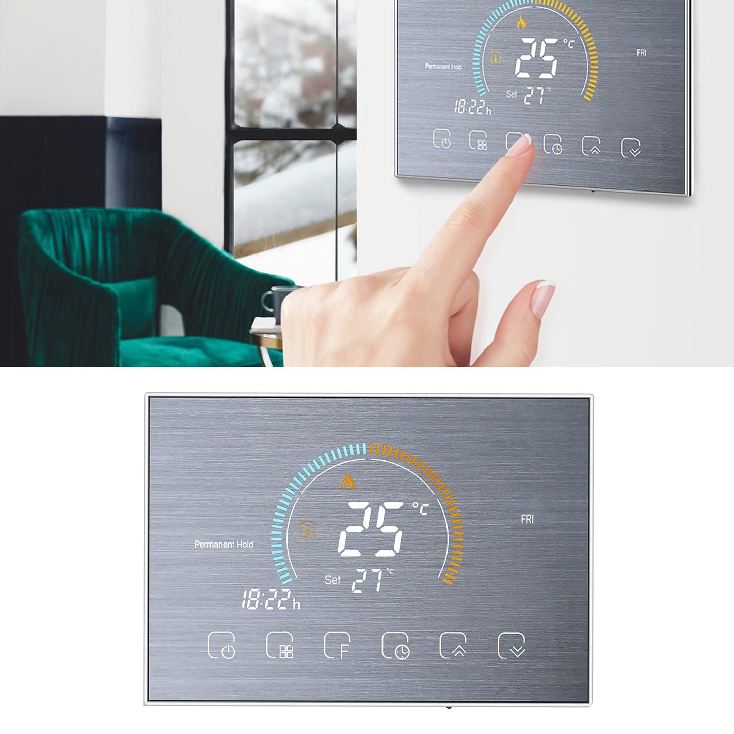 Home Thermostat, 4.8In Large Color Backlight Smart Thermostat for Office for Villa