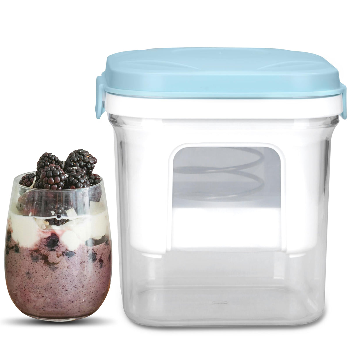 Party Desserts Greek Yogurt Strainer with Lid, Yogurt Maker, Yoghurt Filter with Ultra Fine Nylon Mesh Strainer & Pressure Filtration, 1.5Qt Thick & Creamy Greek Yogurt, BPA-Free, Aqua Blue
