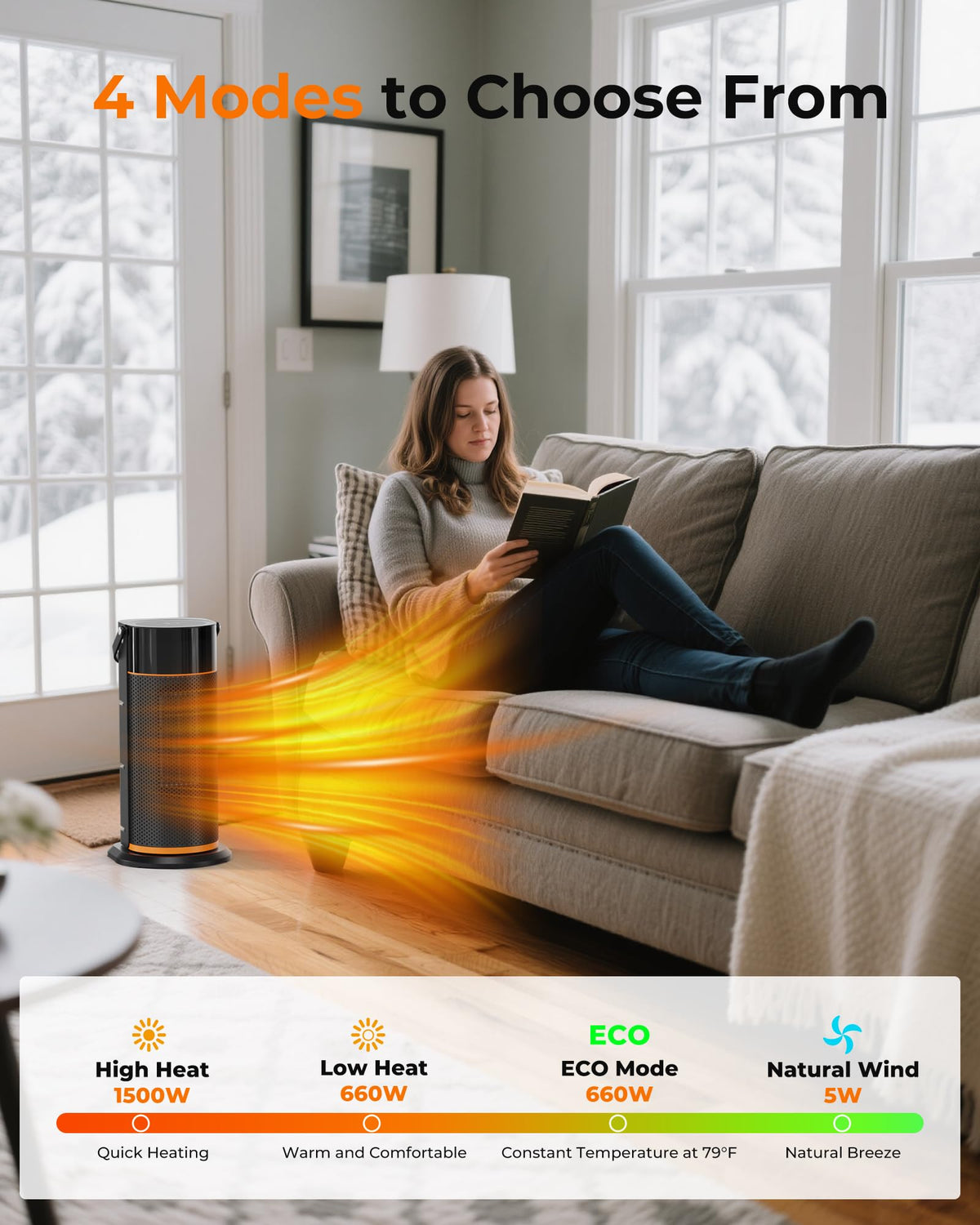 HiLUNDA Portable Electric Space Heater - 1500W PTC Ceramic Fast Safety Heat Heaters with Remote, Timer, 70° Swing, LED Display and Child Lock for Office Bedroom Home Indoor Use
